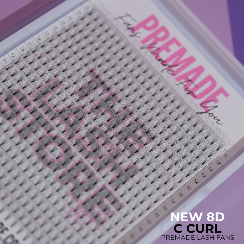 Wide-set 8D premade lash fans with short to medium bases