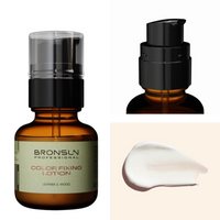 Bronson Color Fixing Lotion bottle with close-up of pump and lotion swatch on a white background