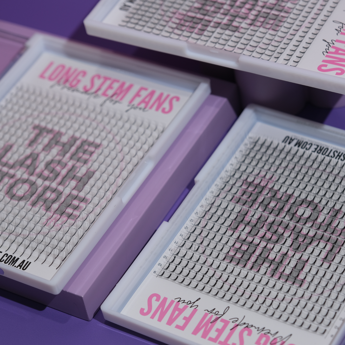 Long stem 3D, 4D, 5D, 8D, 10D premade fans in deep black finish