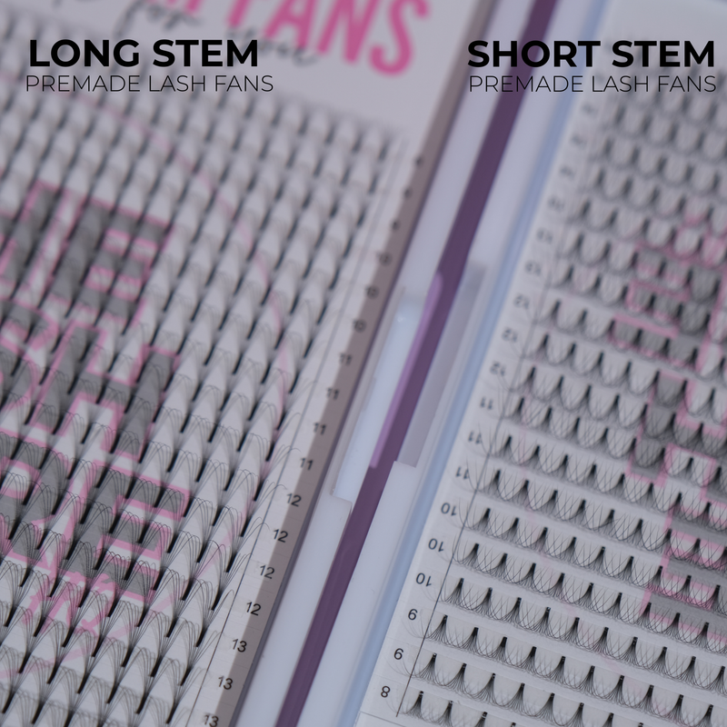 Close-up of lash fan bases highlighting long stem construction